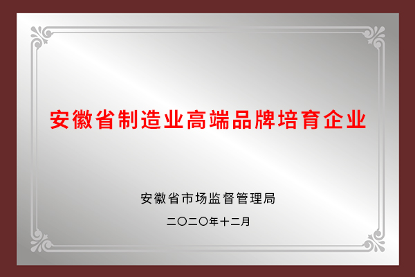 安徽省制造業(yè)高端品牌培育企業(yè)