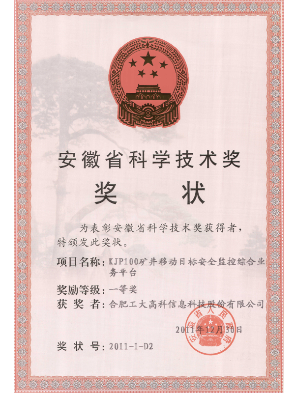 安徽省科學(xué)技術(shù)獎(jiǎng)（一等獎(jiǎng)）-KJP100